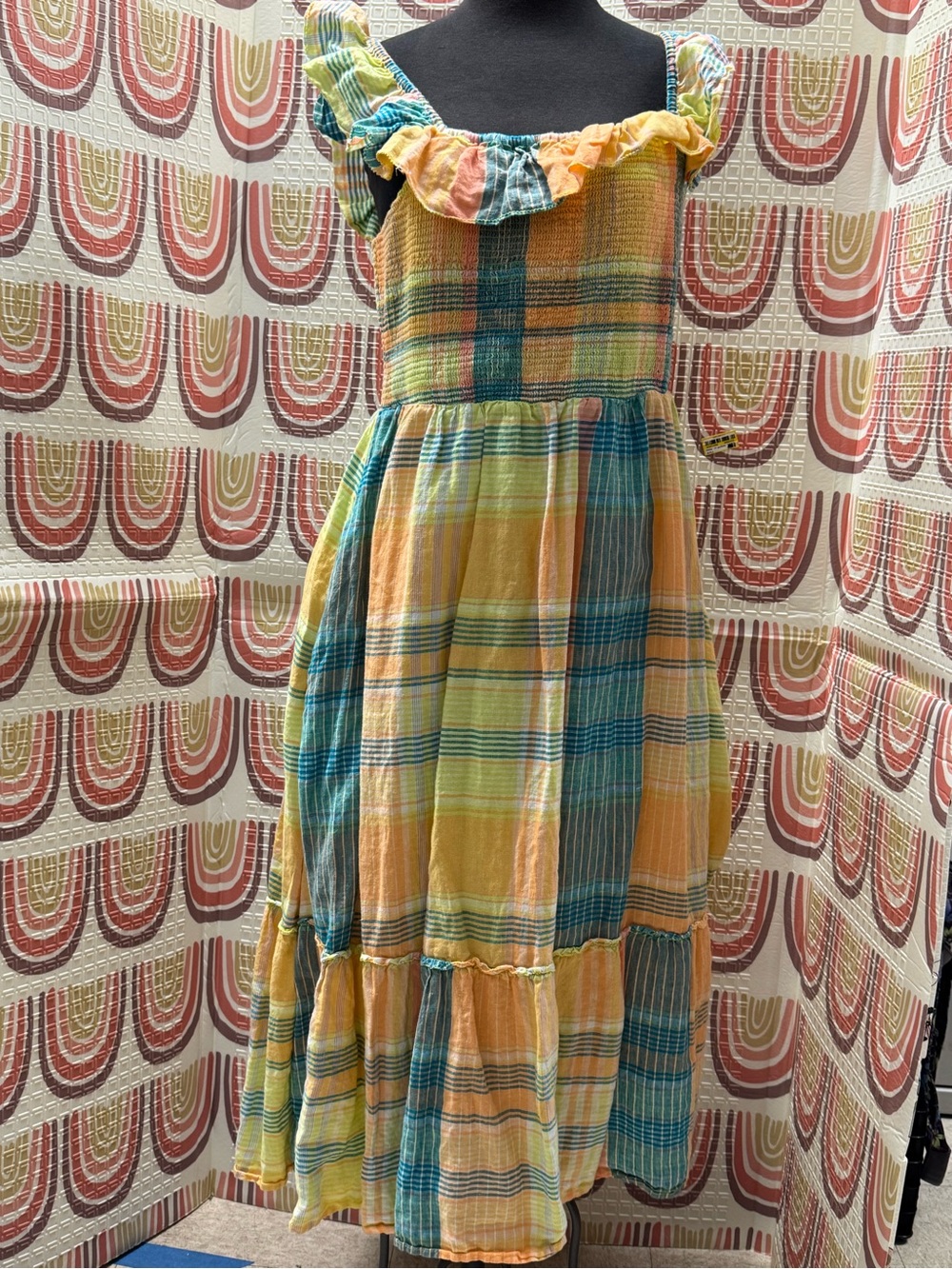 Vineyard Vines Yellow & Teal Plaid Ruffle Sundress